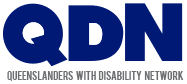 QDN logo: dark blue letters Q D N with the words Queenslanders with Disability Network underneath in grey