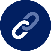 Image of blue circle with white chain link connecting to grey chain link