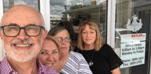 Jim, Michelle, Donna and Paige up rel close to the camera. They are all smiling. 