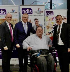 Matt McCracken with Prime Minister Scott Morrison and Minister for NDIS and Government Services Stuart Robert