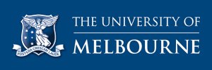 University of Melbourne logo. There is a shield with an image of a lady with wings and the words 'Prostera crescam laude' below. 