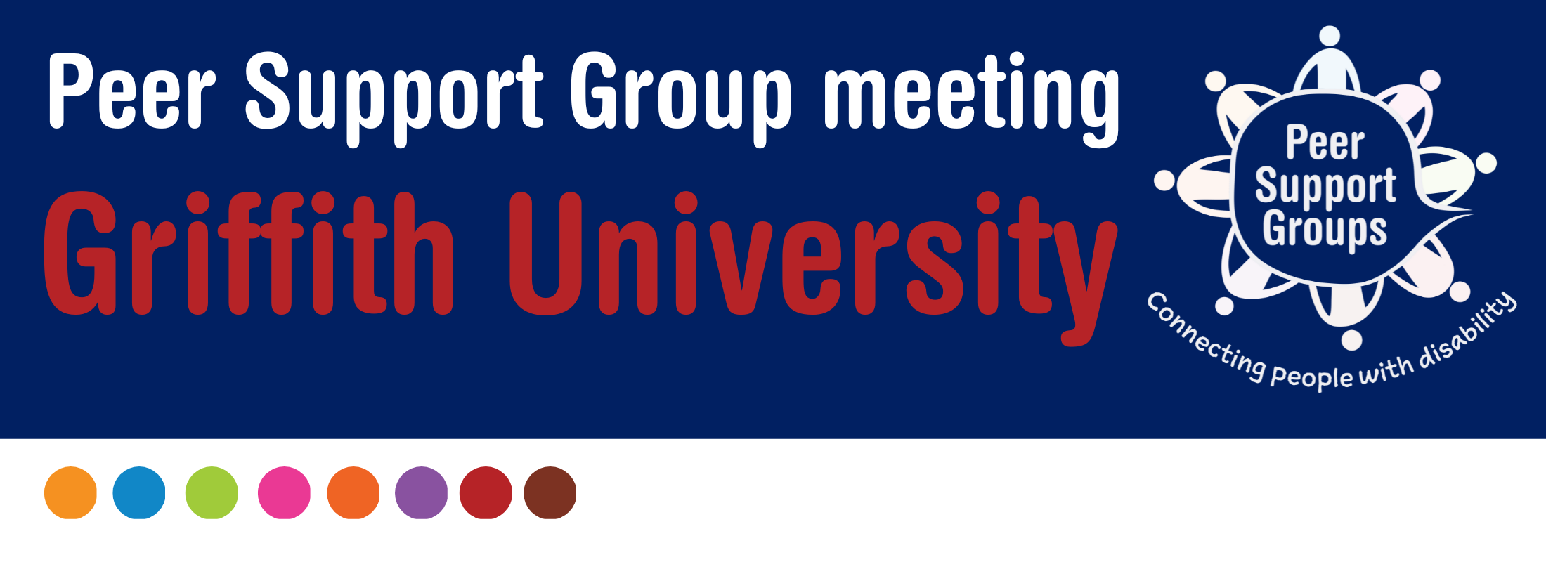 Dark blue back ground with a text saying Peer Support Group meeting - Griffith University
