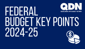 This image has blue background. Text says, Federal Budget key points 2024-25. QDN logo at the top right corner. 