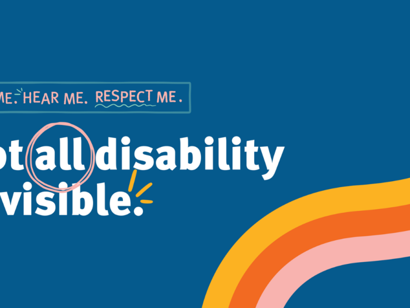 Campaign website banner with blue background. With the text title saying, See me. Hear me. Respect me and below is written " Not all disability is visible"
