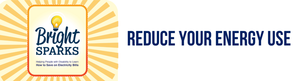 A sunburst with the text Bright Sparks and Reduce your energy use