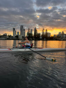 a woman rowing