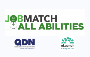 Clean white background with the All Abilities logo. The QDN and ULaunch logos are below.