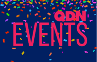 Rainbow confetti falling with the text: "QDN Events". 