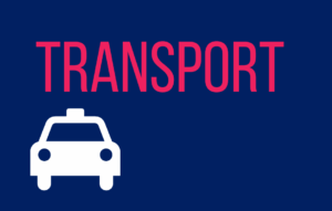 Image of a white taxi with the text "transport"