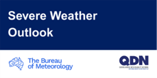 Blue banner with the header "Severe Weather Outlook" below is the Bureau of Meteorology and QDN logo