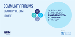 Light blue background. Queensland Stakeholder, engagement and co-design Strategy logo.