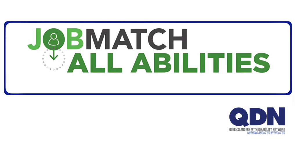 The image shows the All Abilities logo which reads “Job Match All Abilities”, with the QDN logo in the bottom right corner.