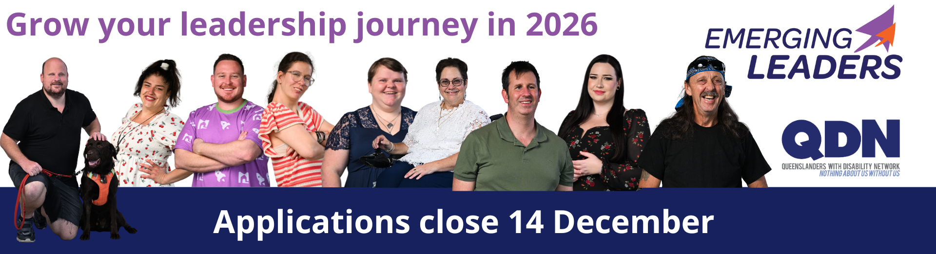 A picture of 9 of the 2025 Enmerging Leaders. Also has text, Grow your leadership journey in 2026 and Applications close 14 December 
